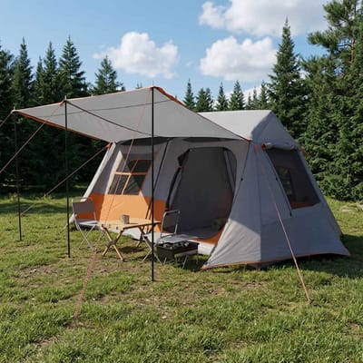 vidaXL - Tunneltent - Grijs - en - Oranje - 400 - x - 278 - x - 182 - cm