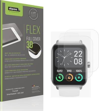 dipos FLEX – 2x Matte Screenprotector geschikt voor Trunsif Smartwatch 1.85 Zoll | Volledige Schermbescherming | Case-Friendly