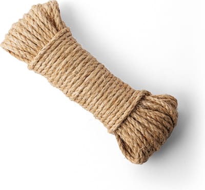 SNURO Sisal natuur touw (6mm, 20M) voor kleine kattenkrabpaal of -boom of voor kittens, dieren & decoratie - 100% natuurlijk sisaltouw afkomstig van de agave plant - Robuust sisaltouw voor diverse toepassingen, ook voor katten, papegaai & parkieten