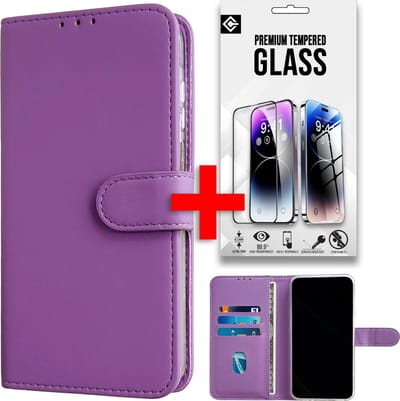 Casemania Hoesje en Glas Geschikt voor Samsung Galaxy A35 - Paars + Tempered Glazen Screenprotector - Portemonnee Book Case - Pasjeshouder en Magneetlipje