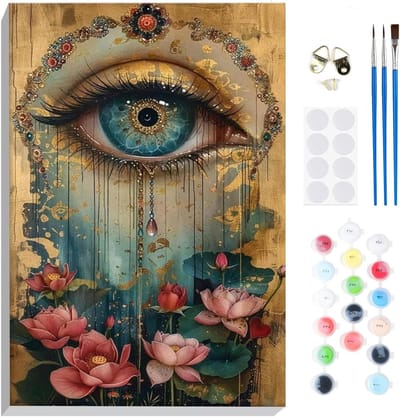 Verf op nummer Oog en Lotus voor volwassenen en beginners, DIY acryl schilderkit met frame, vintage kunst voor thuisdecoratie en creatieve ambachten