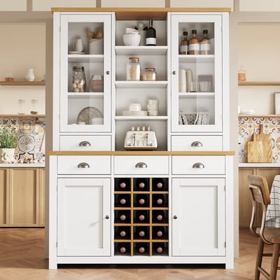 Keukenkast - Zonder Afmeting - Met Glazen Deur en Wijnrek - Met Soft Close - Hout - Wit