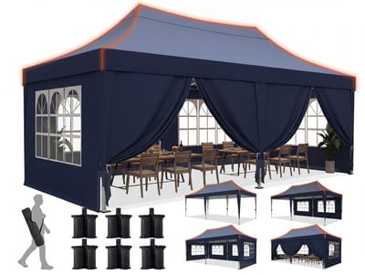 Quictent Vouwbare Partytent 3x6m – Waterdicht Partytent met 8 Zijwanden, UV 50+ – Blauw