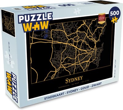 Puzzel Stadskaart - Sydney - Goud - Zwart - Legpuzzel - Puzzel 500 stukjes - Plattegrond