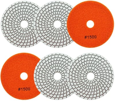6x Diamant Polijstpads Nat 100mm Korrel 1500 voor Graniet, Marmer en Steen