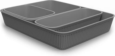 Set van 4 lade-organizers (1 x slim + 1 x A6 + 1 x A5 + 1 x A4) baobab, polypropyleen, BPA-vrij, grijs
