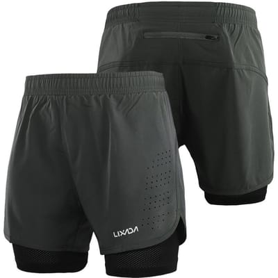 Lixada Heren 2-in-1 hardloopshort Sneldrogend Ademend Actieve trainingsoefening Joggen Fietsbroek met langere voering L