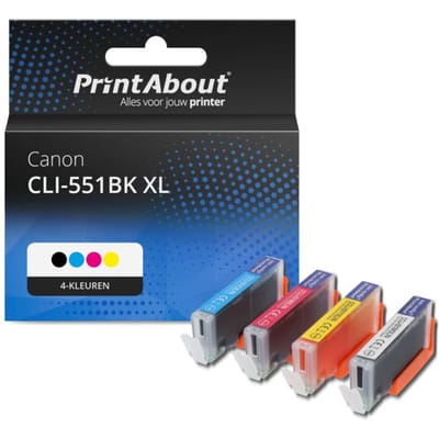 PrintAbout huismerk Inktcartridge CLI-551BK XL 4-kleuren Multipack Hoge capaciteit Geschikt voor Canon