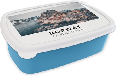 Broodtrommel Blauw - Lunchbox - Brooddoos - Noorwegen - Gletsjers - Meer - 18x12x6 cm - Kinderen - Jongen