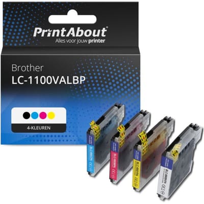 PrintAbout huismerk Inktcartridge LC-1100VALBP 4-kleuren Multipack Geschikt voor Brother