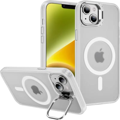 Hoesje Geschikt voor Apple iPhone 13 / 14 - Compatibel met MagSafe & Qi2 - Back Cover met Standaard - Camera Kickstand - Transparant