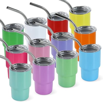 Mini Tumbler Shot Glazen - Kleine Bekers - Drank Serveren - 12 Kleuren Set - 7oz 200ml - Gekleurd
