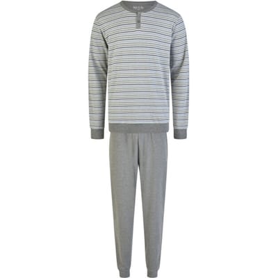 Phil & Co Heren Winter Pyjama Set Lang Interlock Grijs Gestreept - Maat M