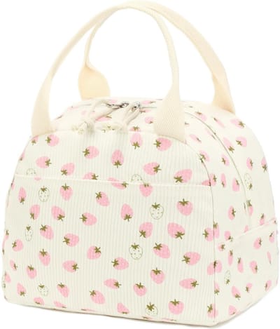 Geïsoleerde tas - draagbare lunchtas - lunchtas lunchbox - schattige corduroy lunchtas - herbruikbare, grote capaciteit isolatie en vershoud lunchtas - geschikt voor kamperen in de buitenlucht - unisex - beige grote aardbei 25×20×20cm