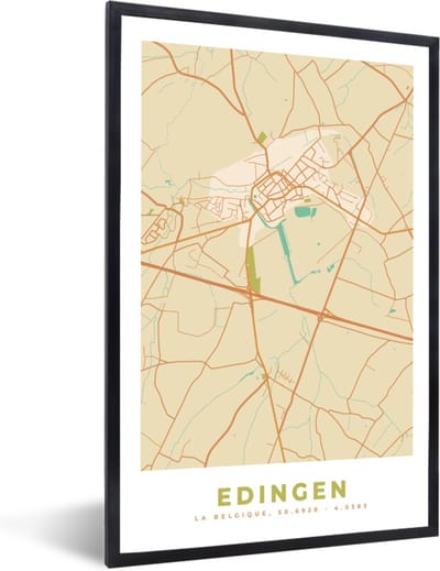 Fotolijst incl. Poster - Kaart - Vintage - Plattegrond - Stadskaart - Edingen - 40x60 cm - Posterlijst