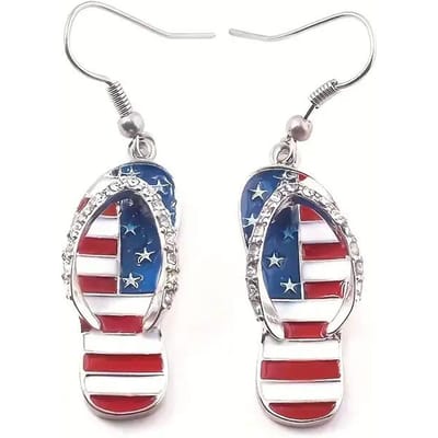 Huitan Chic Amerikaanse Vlag Hanger Oorbellen Dame Trendy Kleur Sieraden met Pantoffel Vorm Design Glanzende Zirkonia Accessoires white