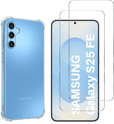 Hoesje geschikt voor Samsung Galaxy S25 FE backcover Shockproof siliconen Transparant en 2 stuks Screenprotector Gehard Glas