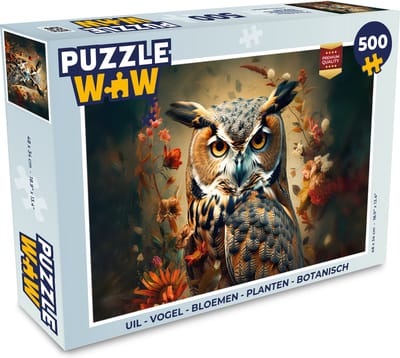 Puzzel Uil - Vogel - Bloemen - Planten - Botanisch - Legpuzzel - Puzzel 500 stukjes
