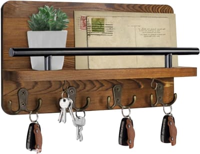 Wandhouder brievenbus - Posthouder sleutelrek - Entree organiseren - Duurzaam grenenhout metaal - 31.9 x 20.1 cm - Esdoorn