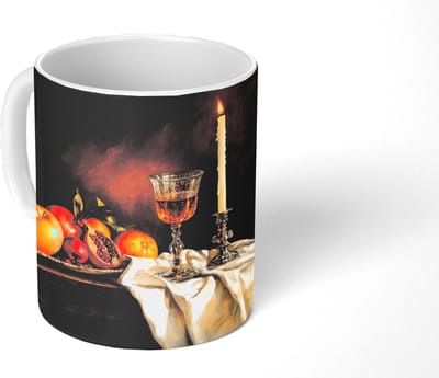 Mok - Koffiemok - Fruit - Stilleven - Wijn - Kaars - Mokken - 350 ML - Beker - Koffiemokken - Theemok