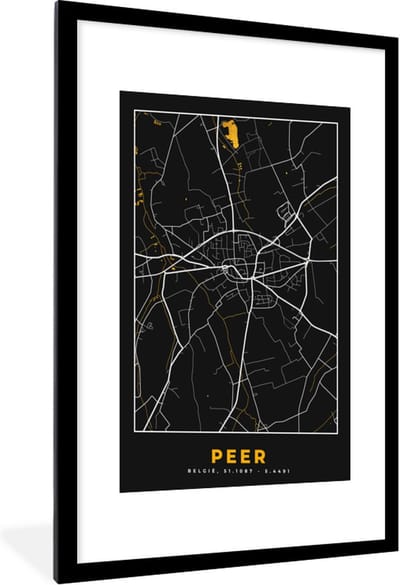 Fotolijst incl. Poster - Stadskaart - Plattegrond - Peer - Goud - Kaart - 60x90 cm - Posterlijst