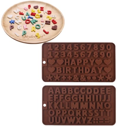 2 stuks siliconen chocoladevorm - Alfabet- en cijfervormen - Taartvorm - Dessertvorm - 21*11 cm - Geschikt voor thuisbakken - Bruin