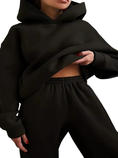 Livano Joggingpak Dames - Huispak - Trainingspak - Volwassenen - Capuchon - Jogging Pak - Joggingbroeken - Broek - Hoodie - Zwart - Maat S