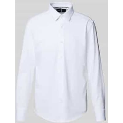 BOSS Hank-s slim fit overhemd - tricot - wit - Strijkvriendelijk - Boordmaat: 40