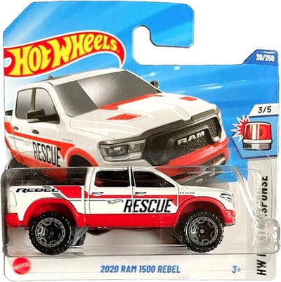 HOT WHEELS 2020 RAM 1500 REBEL RESCUE RED/WHITE 39/250 HW FIRST RESPONSE 3/5 1:64