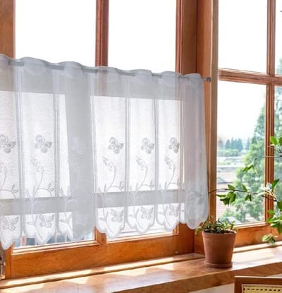 Transparant jacquard bloemen bistrogordijn landhuis wit met oogjes kort gordijn voor keuken 150 x 45 cm