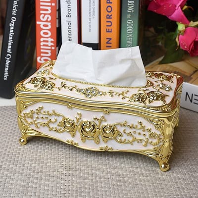 Victoriaanse Decor Gezichtsdoos Houder Cover Badkamer Kantoor, Zilveren Plastic Tissuehouder white