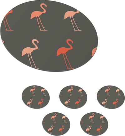 Onderzetters voor glazen - Rond - Flamingo - Vogel - Patronen - 10x10 cm - Glasonderzetters - 6 stuks