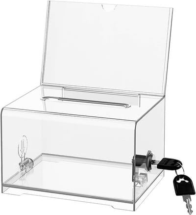 Transparante Stem- en Ideeënbus met Slot - Acryl Donatiebox 15x11x10 cm