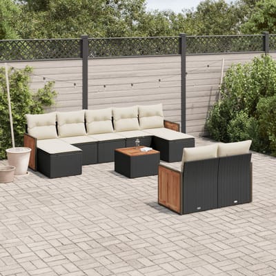 vidaXL - 10-delige - Loungeset - met - kussens - poly - rattan - zwart