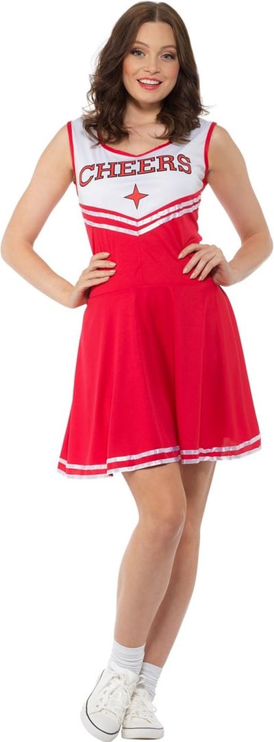 Karnival Costumes Sexy Cheerleader Jurkje Carnavalskleding Dames Carnaval - Polyester - Rood - Maat S - 2-Delig Jurk/Pom Poms