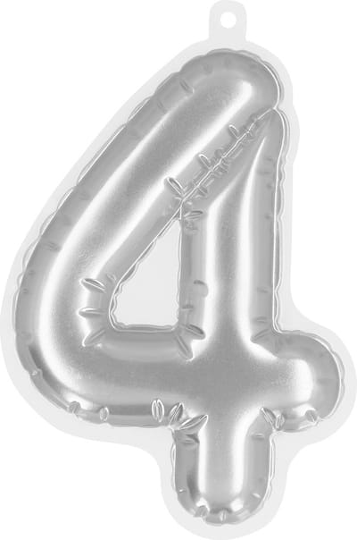 Boland - Sticker Folieballon '4' zilver Zilver - Geen thema - Verjaardag - Jubileum - Raamsticker