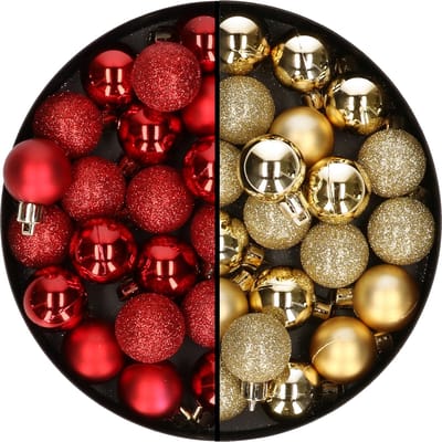 Kleine kunststof kerstversiering 40x stuks set en 3 cm kerstballen in het goud en rood - Voor kleine kerstbomen