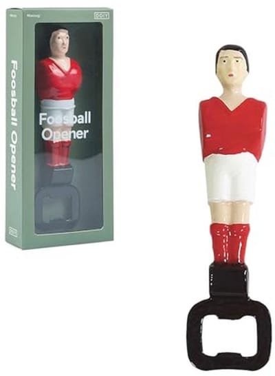 Flesopener met Tafelvoetbalspeler - Aluminium, Ergonomisch en Praktisch - Grappige Stijl in Rood - 16 x 4,2 x 2,5 cm