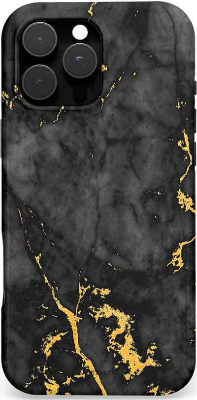 Casetastic Hoesje Geschikt voor Apple iPhone 16 Pro Max Magsafe - Stijlvolle Beschermende Duo-layer Case - Zwarte Marmer Goud