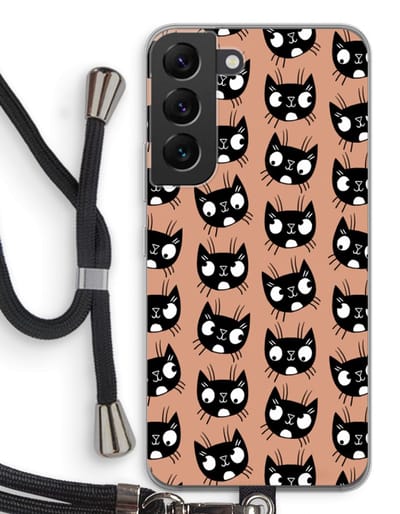 Case Company® - Hoesje met koord geschikt voor Samsung Galaxy S22 hoesje met Koord - Kat - Telefoonhoesje met Zwart Koord - Bescherming aan alle Kanten en Over de Schermrand