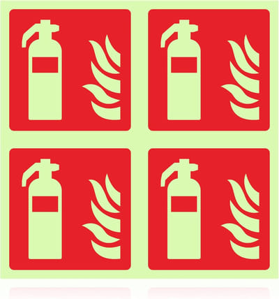Brandblusser borden - Veiligheidsstickers - Noodsituaties markeren - Zelfklevend oplichtend - 10x10 cm - Rood