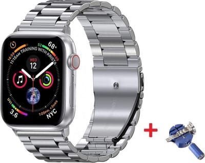 Jumada's - Luxe RVS Armband Geschikt voor Apple Watch 1/2/3/4/5/6/7/8/SE 42/44/45mm - Zilver - One-Size