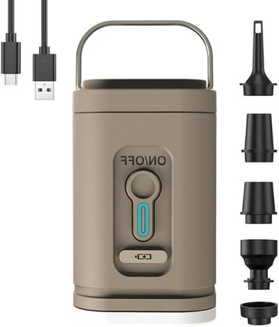 Draadloze Luchtpomp - Draagbare Compressor - Snelle Inflatie - Met LED Verlichting - 200L Per Minuut - Bruin Grijs Zwart