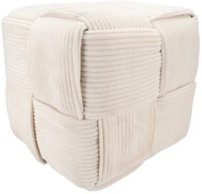 DK Design Poef - fluweel - creme - gevlochten look - 45 x 45 cm - vierkant - woondecoratie