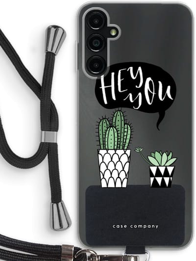 Case Company® - Hoesje met koord geschikt voor Samsung Galaxy A14 hoesje met Koord - Hey you cactus - Telefoonhoesje met Zwart Koord - Bescherming aan alle Kanten en Over de Schermrand