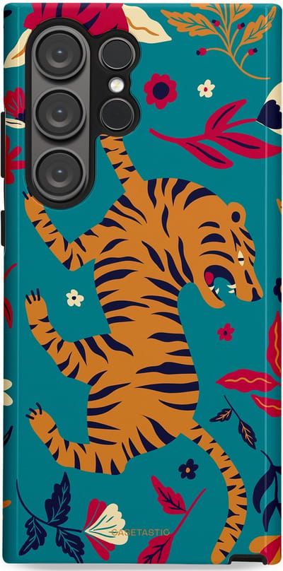 Casetastic Hoesje Geschikt voor Samsung S23 Ultra - Stijlvolle Beschermende Duo-layer Case - Gouden brul