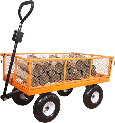 Zware metalen tuinwagen met 800 lbs draagvermogen en 180° draaibare handgreep
