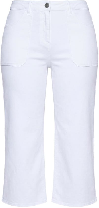 Ulla Popken - Dames - Jeans-culotte Mary wijde pijpen comfortabele tailleband - Wit denim - Maat 60