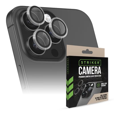 Striker Screenprotector geschikt voor Apple iPhone 16 Pro Glazen | Striker Single Lens Camera Lens Protector - Case Friendly - Zwart