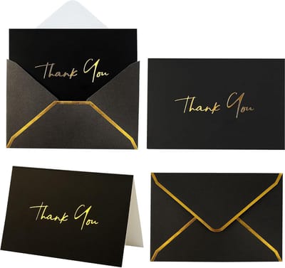 Bedankkaartjes met Enveloppen (36 Stuks) - Luxe Zwart en Goud - Ideaal voor Bruiloft, Bedrijf of Feest
